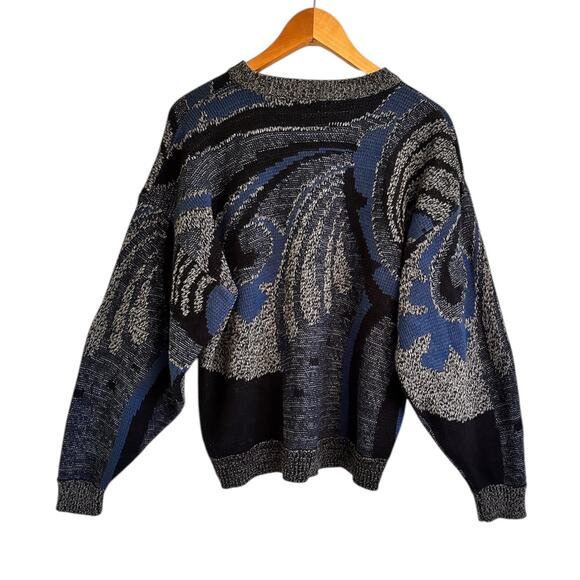 Vintage 90s Saturdays Crewneck Sweater Sz XL Blue Geo Abstract Grandpa Unisex - Picture 3 of 4